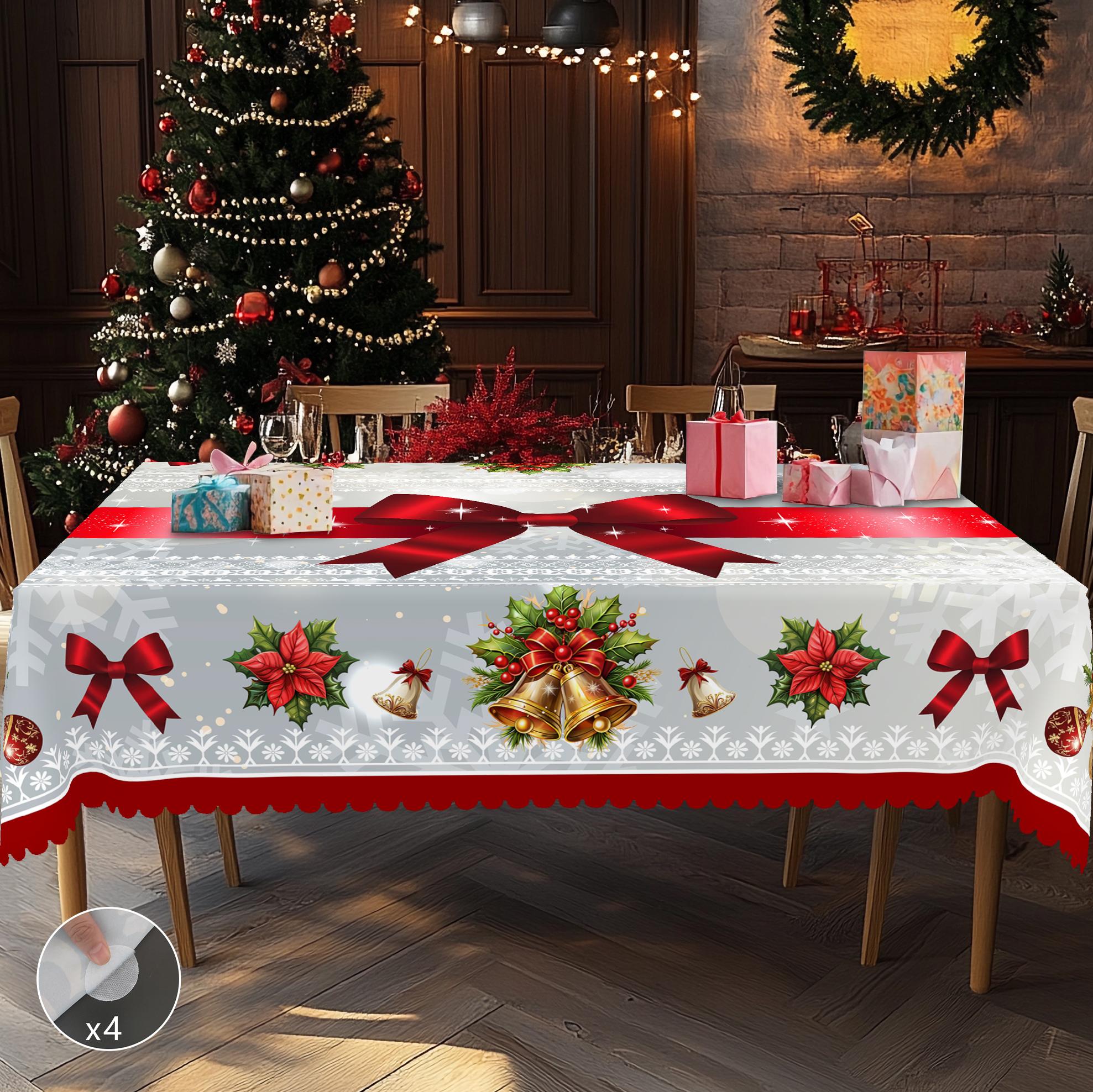 1pc, Christmas Themed Print Tablecloth - Rectangle Table Cover with New Year Christmas Snowflake, manteles de tela para fiesta, Xmas Decor, Holiday Party Indoor Dining Decor, Round Table Cloth, Christmas Party, Festive Home Kitchen Accessory Gift