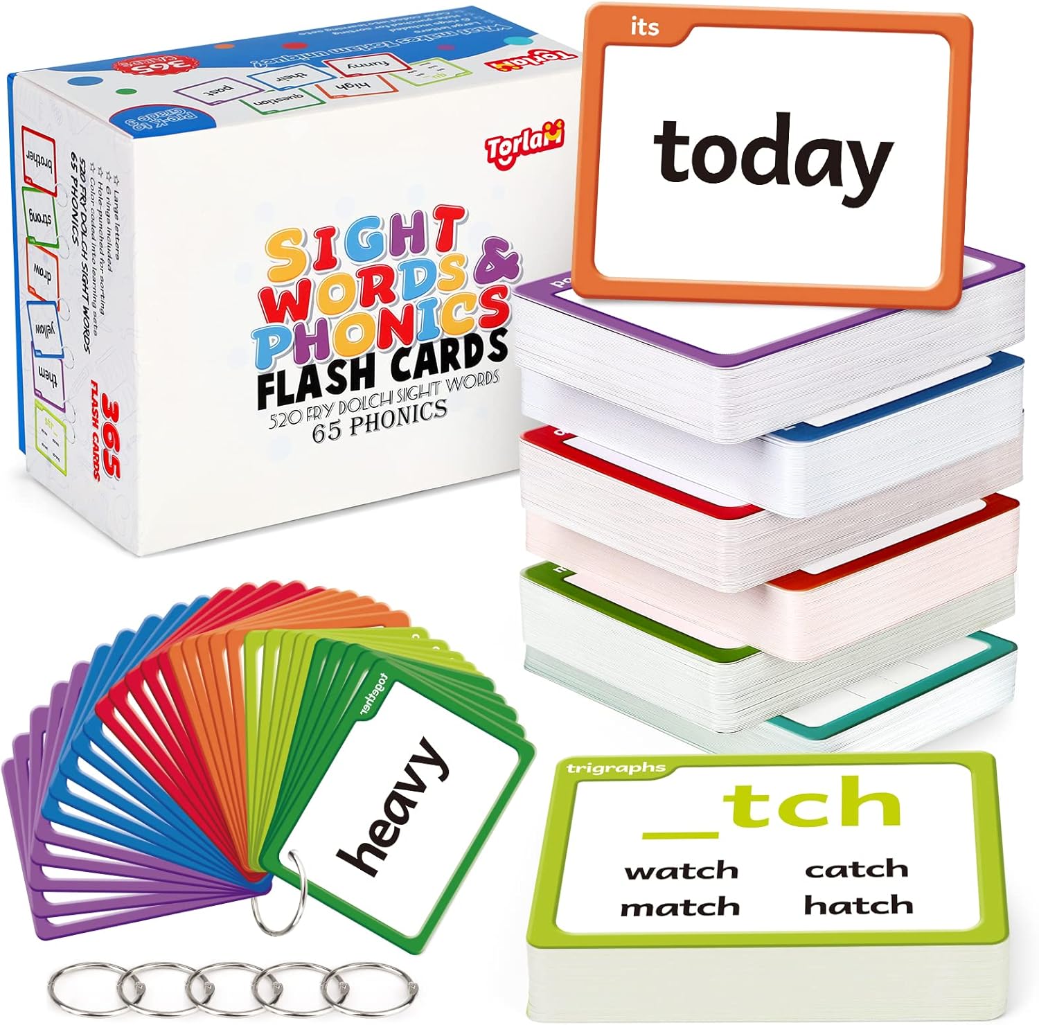 Torlam Sight Words & Phonics Flash Cards Learn to Read Digraphs CVC  Blends Long Vowel Sounds Spelling Reading Phonics Games Site Words