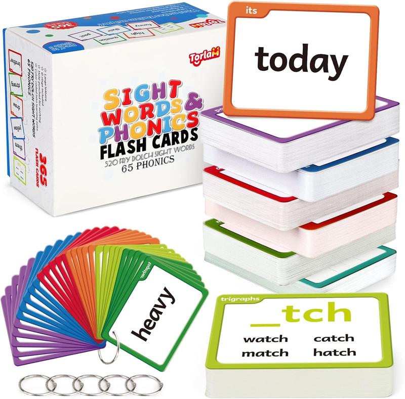 Torlam Sight Words & Phonics Flash Cards Learn to Read Digraphs CVC  Blends Long Vowel Sounds Spelling Reading Phonics Games Site Words