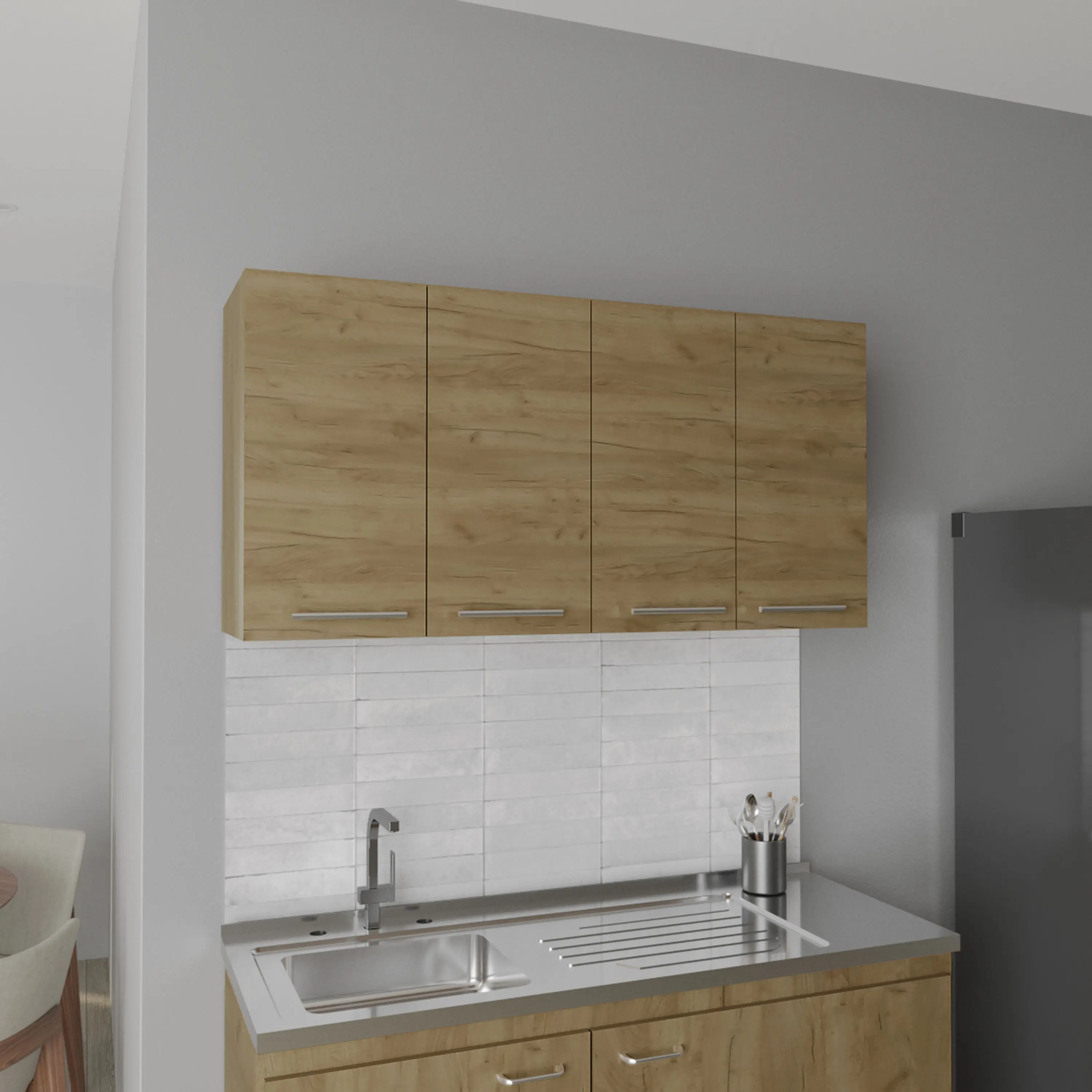 Nokaa Wall Mounted Cabinet 47.2"W x 23.6"H x 13.1"D - Four Door Storage with 2 Shelves & Plate Glass Organizer for Kitchen, Dining Room, Living Room - Natural Wood Engineered Wood
