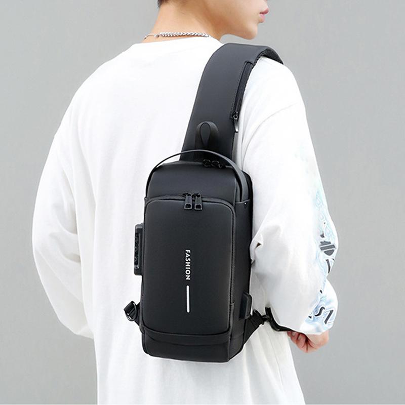 Men's Fashion Anti Theft Shoulder Bag Waterproof Backpack Password Lock Design Crossbody Bag With Useful USB Socket for Casual Commuting Outings