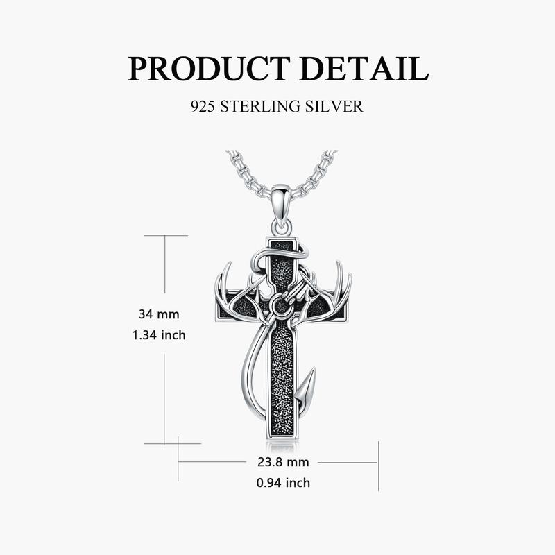 MEIDERBO 925 sterling silver cross antler necklace, special version can hold ashes,Autumn New Arrival, graduation gift, boys American cross antler necklace stainless steel chain, inspirational Bible verse cross pendant, personalized Christian gift for men