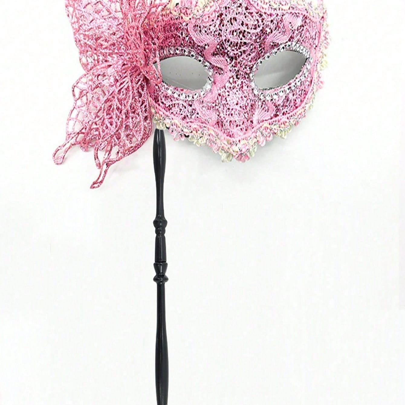 Women's Masquerade Mask Set with Handle, Half Face Floral Party Masks, Fashionable Props for Parties, Festivals, Performances, Valentine's Gift
