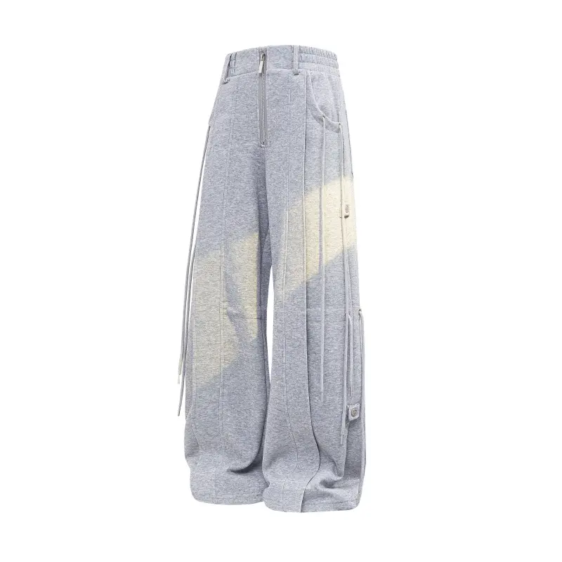 New Men Deconstructed Heavyweight Sweatpants, Advanced Draped Stacked Wide Leg Joggers With Ribbon Drawstrings