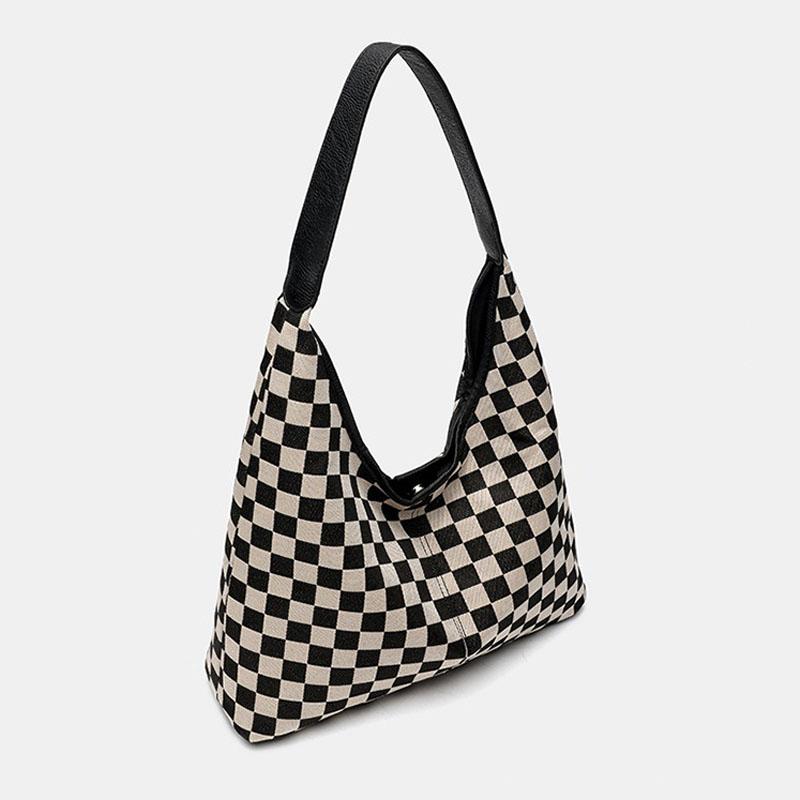 Large-Capacity Checkerboard Tote Bag Daily Bag For Travel And Shopping Shoulder Bag With Inner Pocket, Durable Polyester Material, Lightweight Tote Bag, Checked Pattern Tote