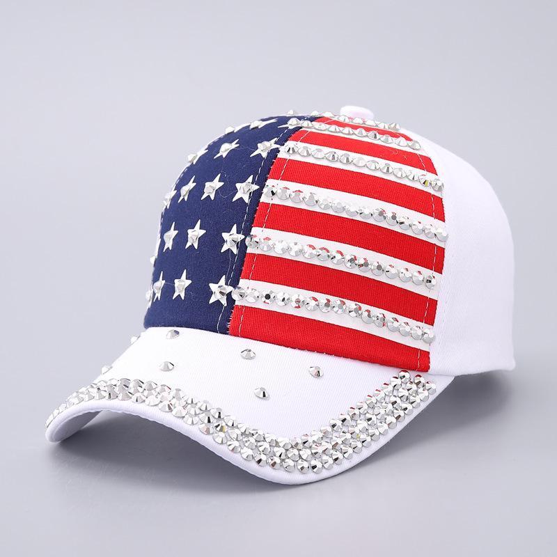 American Flag Rhinestone Curved Brim Baseball Cap - Street Style Cap for Clothes Accessories Fashion Enthusiasts, Casual Hat, Christmas, Funky, Anniversary, Engagement, Glitter, Glamorous