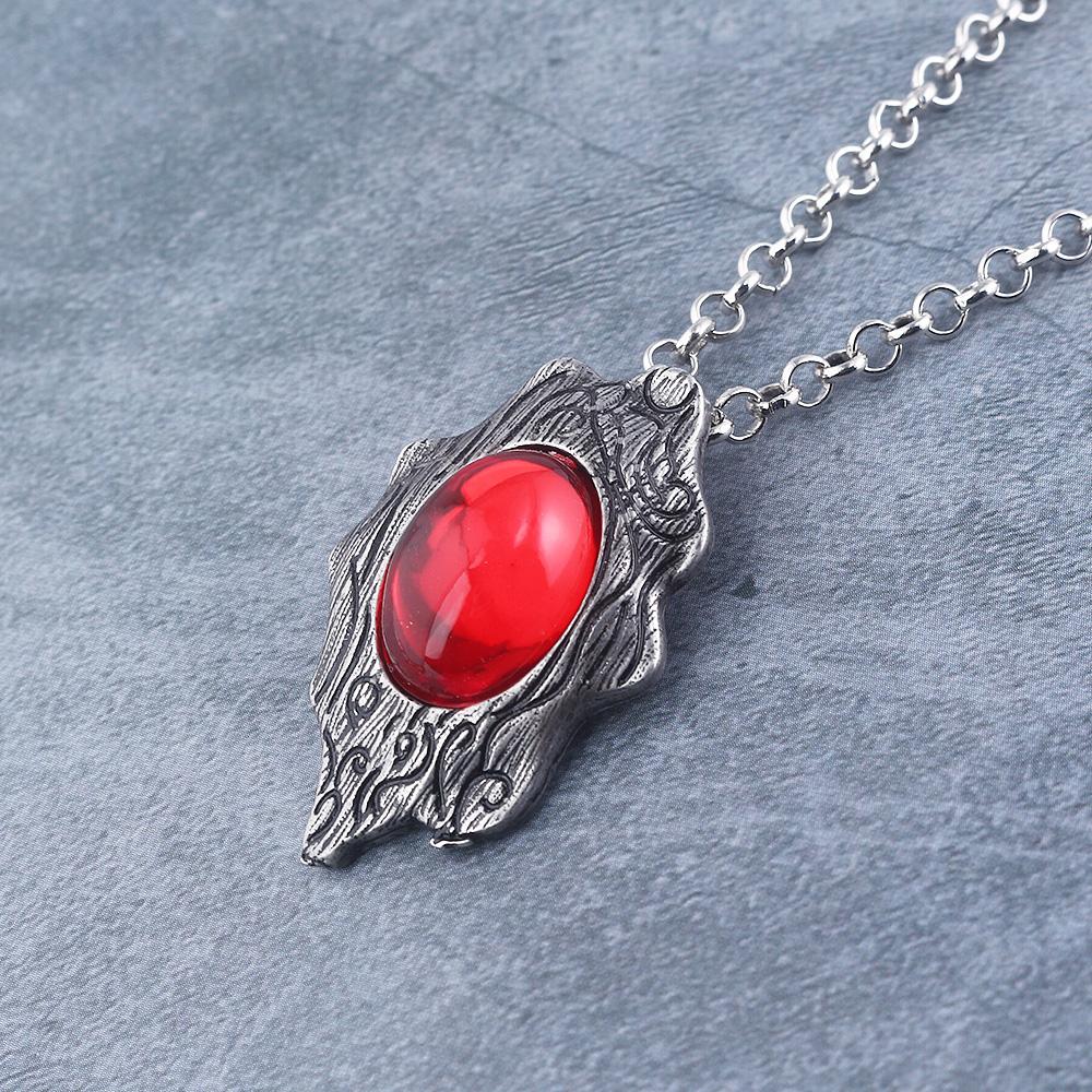 Trendy DMC Devil MayCry 5 Dante Pendant Costume Jewelry Necklace, Red & Blue Gem, Long Rope Chain Jewelry Necklaces, Unisex Cosplay Vintage Fashion Gift