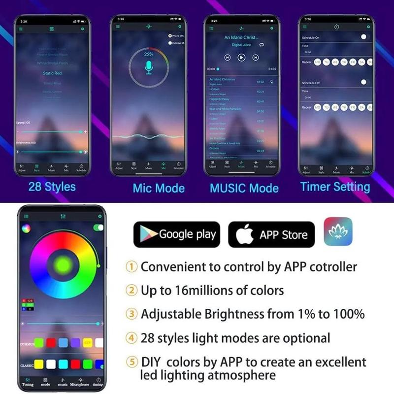 276 Inch 8-Color Synchronized Music RGB Car Neon Lights - 5-in-1 LED Light Strips with APP Control Environment Lighting Kit - Fiber Optic In Car Neon Lights Set dynamic ambient light