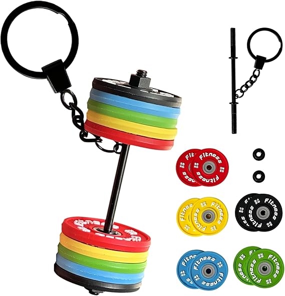 Mini Dumbbell Keychain, Fitness Weight Plate Keyring, Gym Lover Gift, Portable Bag Charm, Motivational Workout Accessory for Men Women