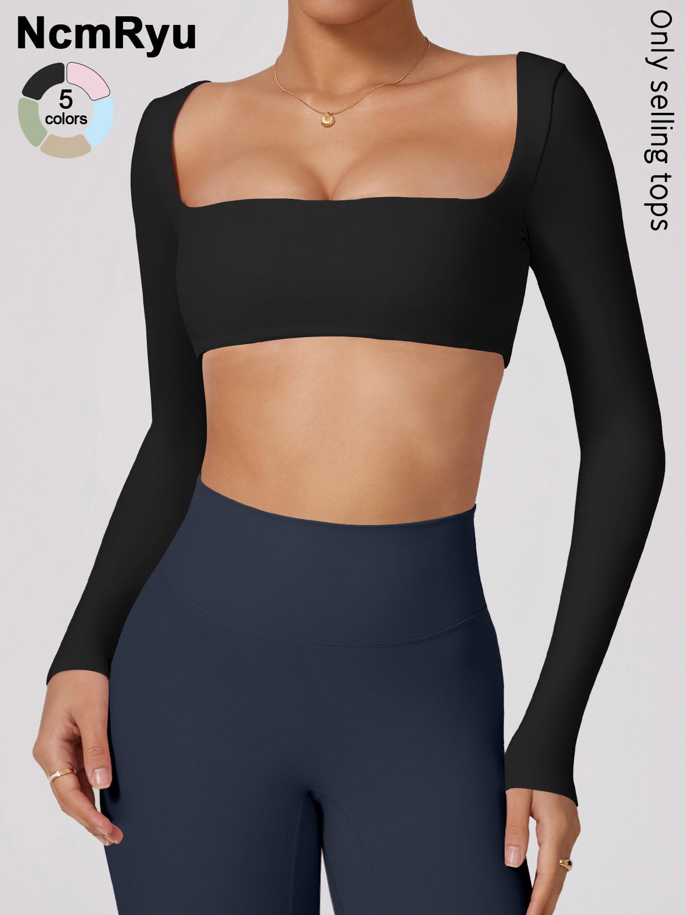 Women's Long Sleeve Sports Top, American Style, Professional Performance, Classic Square Neck, High Elasticity, Breathable Fabric, Breathable Workout Tops