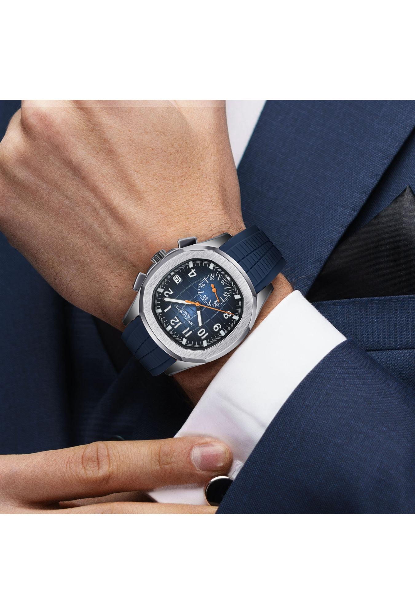 2026 Hot Selling Top Luxury Brand Japan VD53 Mov Chronograph Quartz Watch Stainless Steel Silver-Blue Rubber Strap Luminous Waterproof