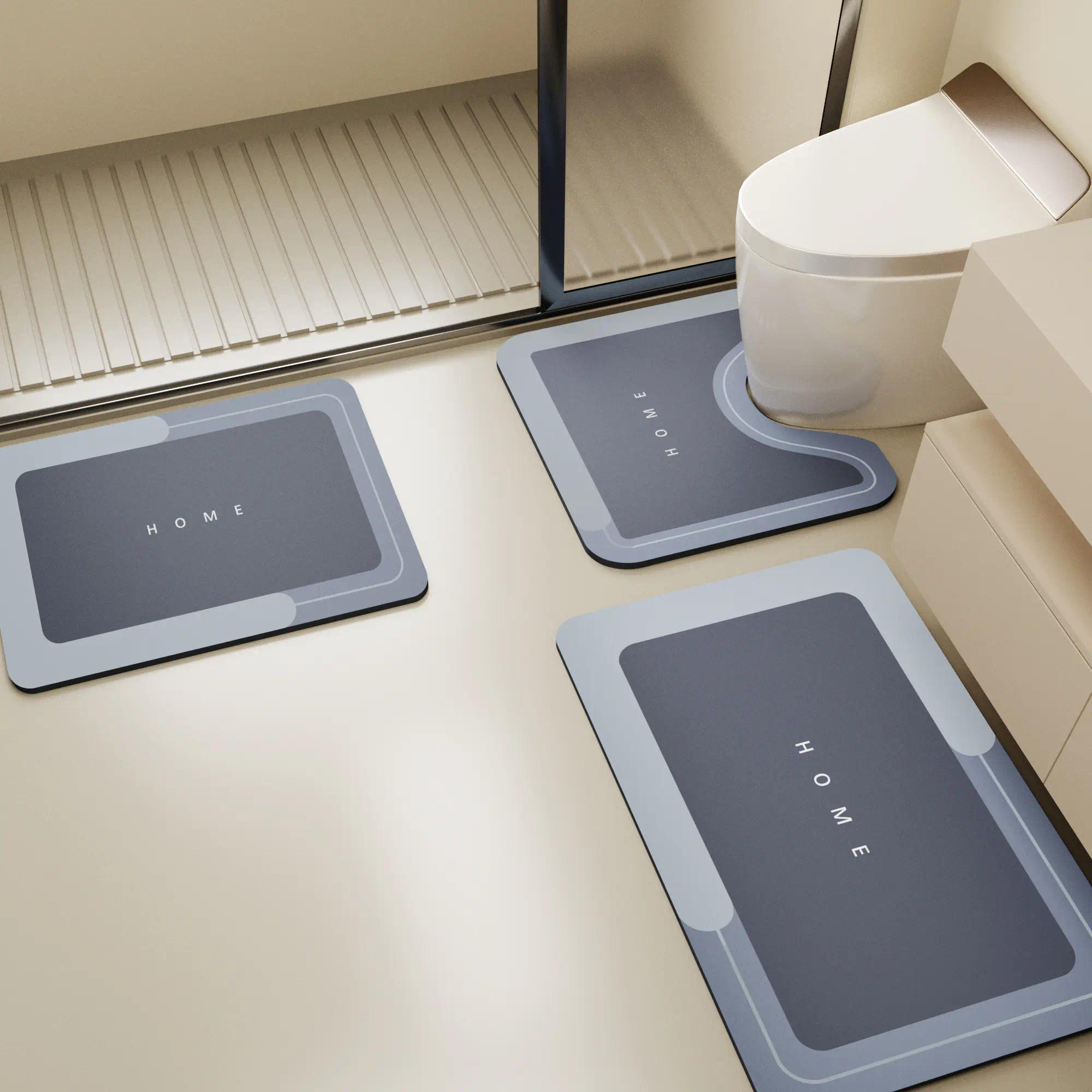 Bathroom Toilet Mat, 3-Piece Set, Bathroom Mats Non Slip, Quick-Drying Water-Absorbing Floor Mat, Rubber Anti-Slip Bottom Design, Suitable For Bathroom, Kitchen, Living Room