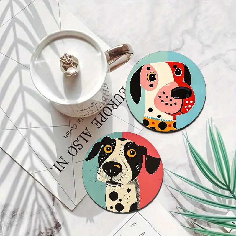 🐶 6PCS Spring Dalmatian Wood Coasters Set - 4x4 Inch Rustic Dog Print Drink Mats for Home Kitchen Bar - Heat Resistant Table Saver for Coffee Beer - Farmhouse Spring Decor