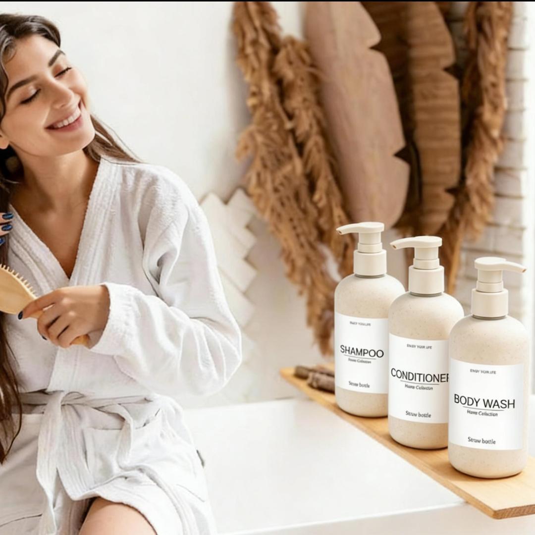 Reusable Shampoo Pump Bottle Set, Suitable for Shower Gel, Empty Hair Care Products Dispenser Kit, Bathroom Accessories