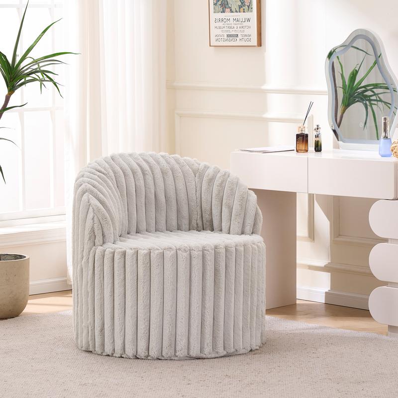 RIMIKING,Plush Faux Fur Accent Armchair with Ribbed Upholstery, Curved Back, Sturdy Square Legs and High-Resilience Sponge for Comfort