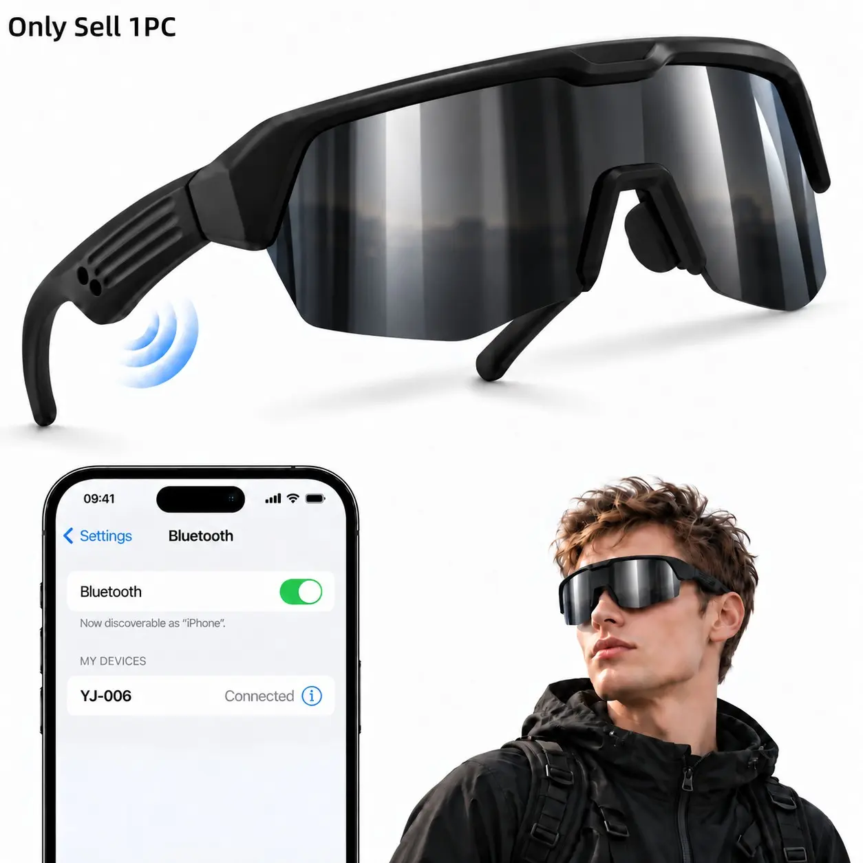Bluetooth Polarized Smart Glasses, Sporty Smart Glasses, Open-Ear Cycling Sunglasses with Built in Speakers & Microphone, Voice Assistant, Hands-Free Calls and UV Protection