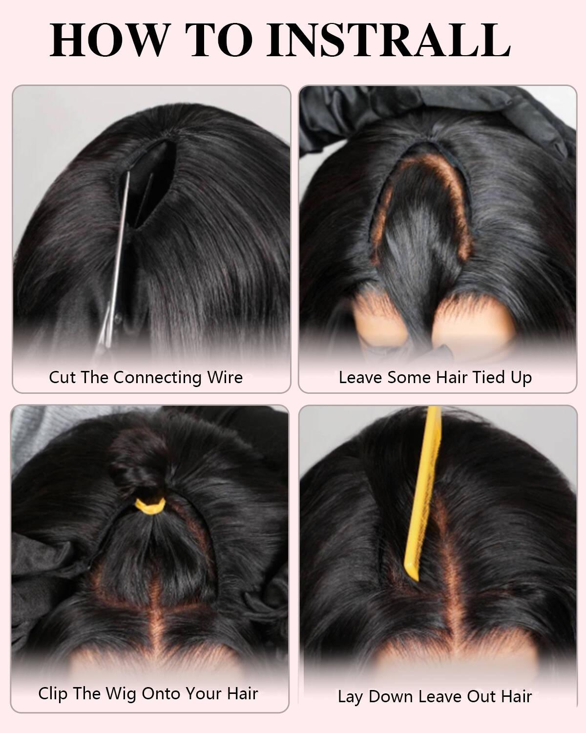 STERLY V Part Kinky Straight Human Hair Wig Yaki Straight Human Hair Wigs for Black Women Upgrade U part Wig No Leave Out 12A Glueless Kinky Straight V Shape Clip in Half Wig No Glue No Sew Beginner Friendly 180% Density Wig