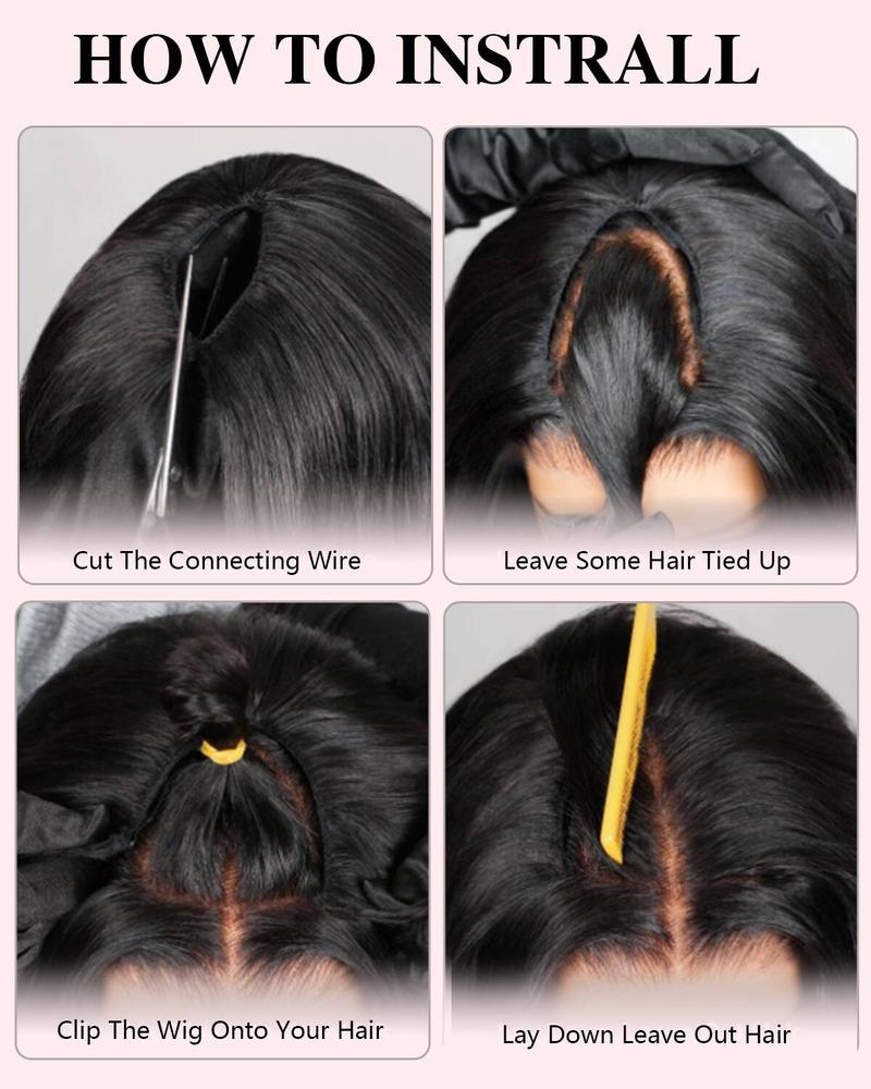 STERLY V Part Kinky Straight Human Hair Wig Yaki Straight Human Hair Wigs for Black Women Upgrade U part Wig No Leave Out 12A Glueless Kinky Straight V Shape Clip in Half Wig No Glue No Sew Beginner Friendly 180% Density Wig