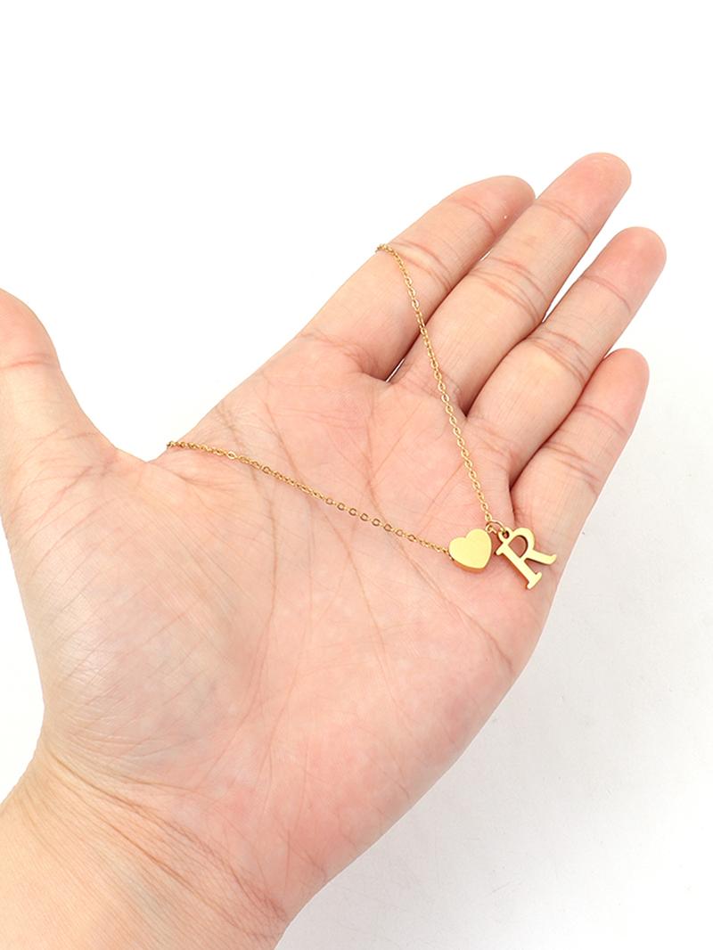 Letter & Heart Charm Necklace for Women, Classic Jewelry for Girls Gift, Fashion Jewelry for Party, Daily Clothing Decor, Exquisite Chain Jewelry for Gift
