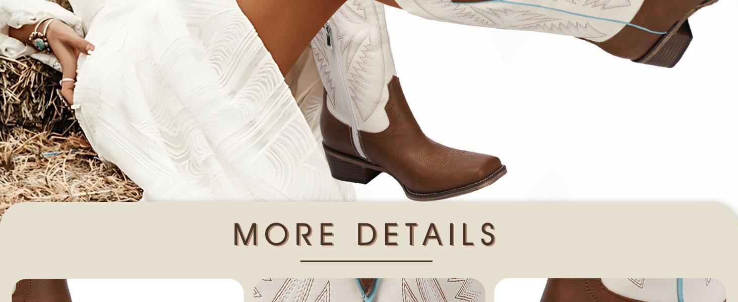 【Valentine's Day Gift】Women's Western Cowboy Boots – Wide Calf Square Toe Cowgirl Boots with Embroidered Shaft  Chunky Heel Fall Fashion