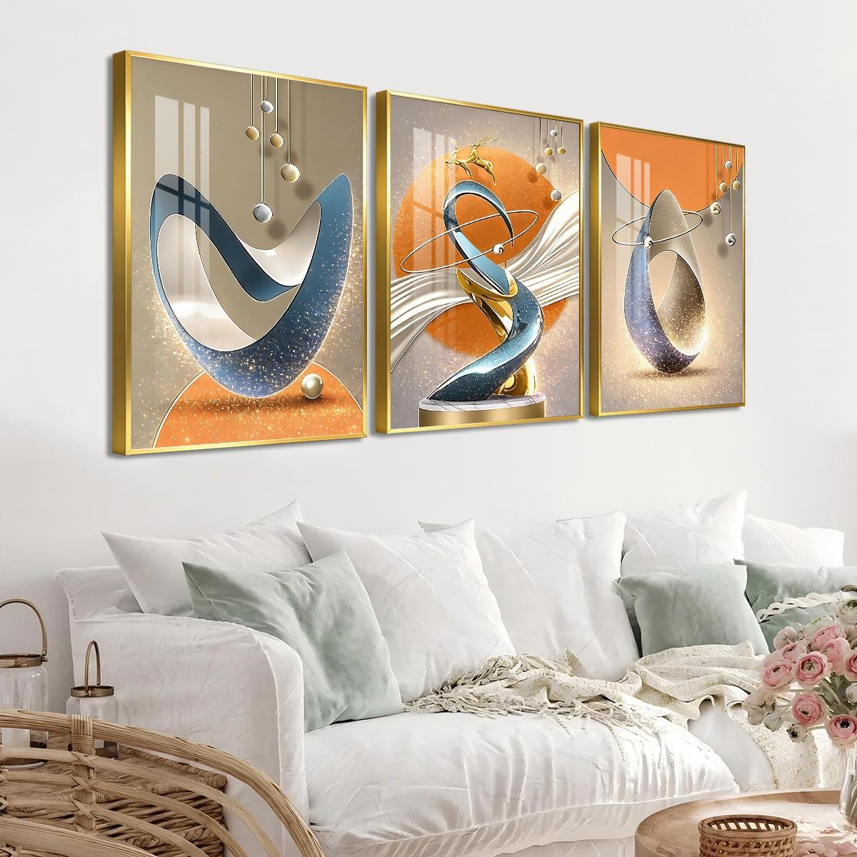 3 Counts Aluminum Alloy Framed Painting, Modern Abstract Geometric Sculpture Art Pictures, Home Decoration For Living Room, Bedroom, Office, Restaurant, Hallway Wall Decor, Odorless Print Artwork, Luxury Perfect Gift For Friends And Family