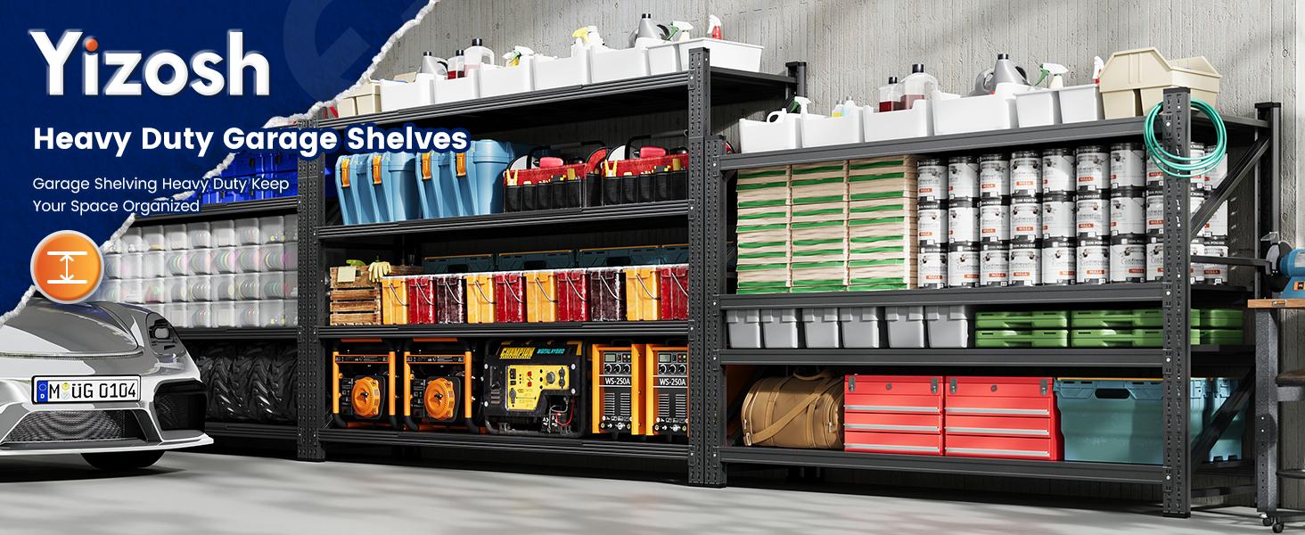 Yizosh 79" W Metal Garage Storage Shelves,Heavy Duty Adjustable Steel Organization Shelving,Utility Rack Shelf,48" W x 24" D x 69" H for Basement,Warehouse,Industrial Yizosh 79" W Metal Garage Storage Shelves,Heavy Duty Adjustable Steel Organization Shelving,Utility Rack Shelf,48" W x 24" D x 69" H for Basement,Warehouse,Industrial