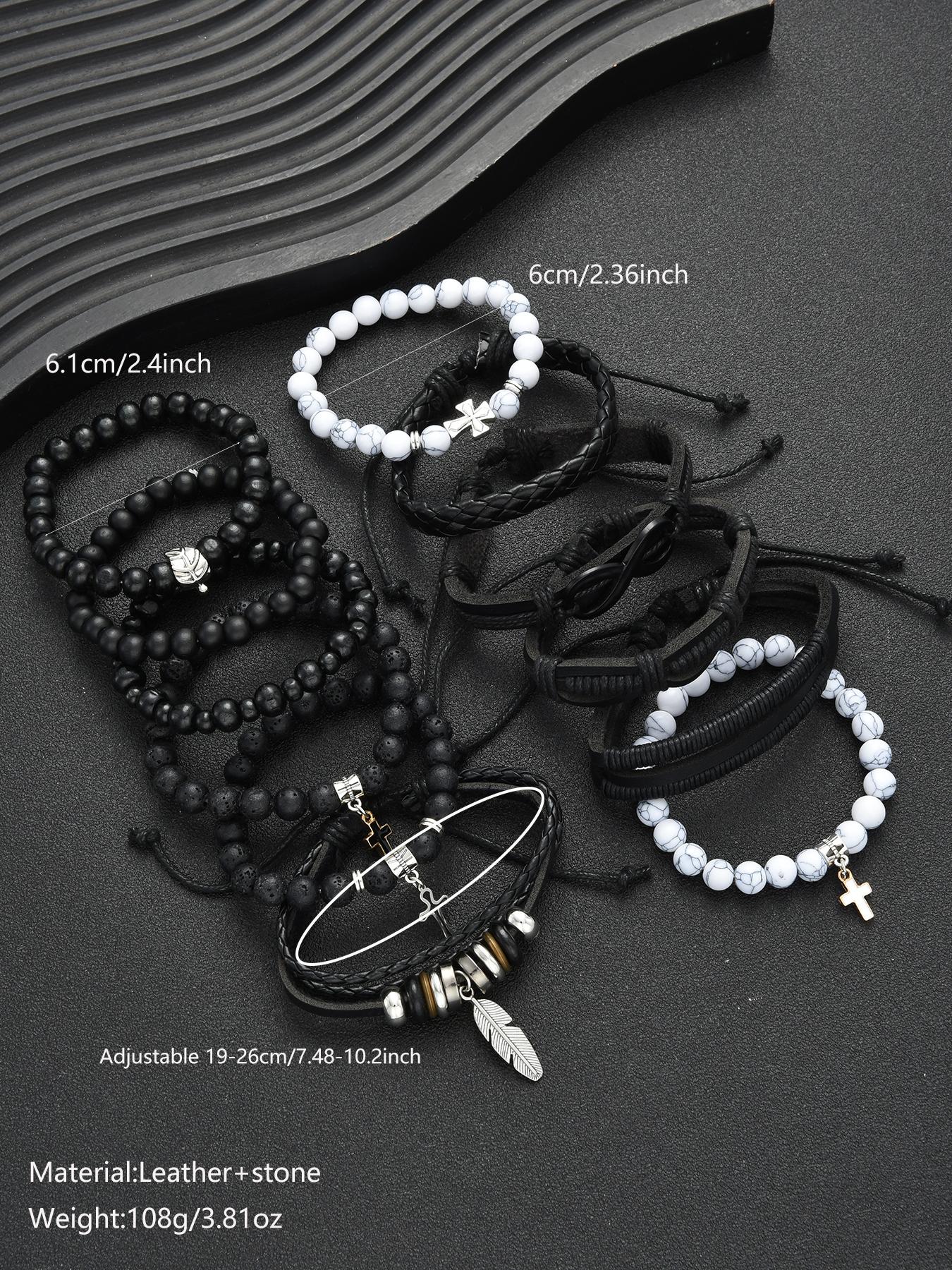 Men's Beaded Set, Cross Pendant Stone Jewelry, Casual Hip-Hop Style, Perfect Gift for Halloween Christmas Birthdays, Bracelet with Charms, Bracelets Stacking