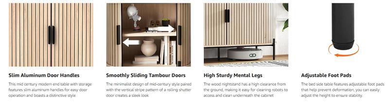 [TikTokShopBlackFriday] EBELLO Grooved End Table with Charging Station, Mid-Century Modern Nightstand, Entryway Cabinet for Living Room, Bedroom, Small Spaces, Walnut