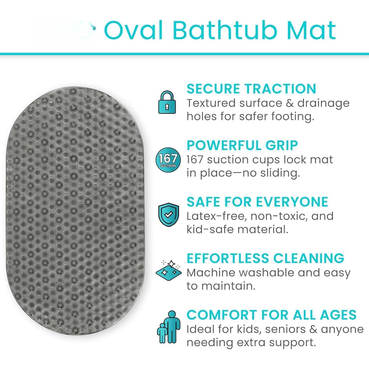 Oval Bathtub Mat - Nonslip Shower Floor Pad - Non-Slip and Non-Skid for Bath Tub with  Rubber Suction Cup Grip - for , , , Bathroom (Gray)