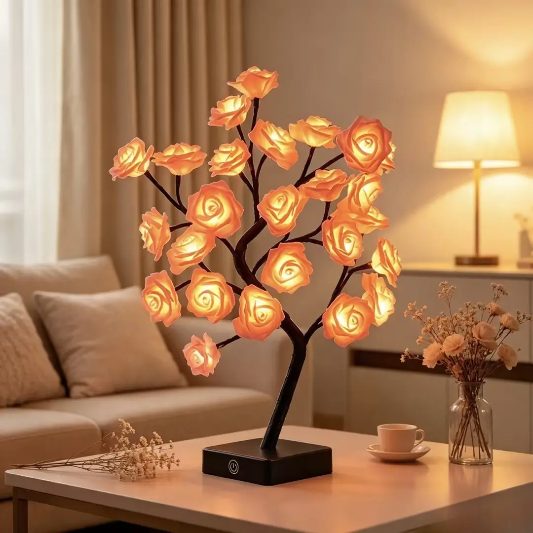 Rose Flower Tree Night Light, USB-Powered Table Lamp, Floral Lamp, Flower Design Lamp for Bedroom Lighting, Home Decor Lighting, Holiday Decorative LED Light and Valentine's Day Gift #GLOBAL PICKS