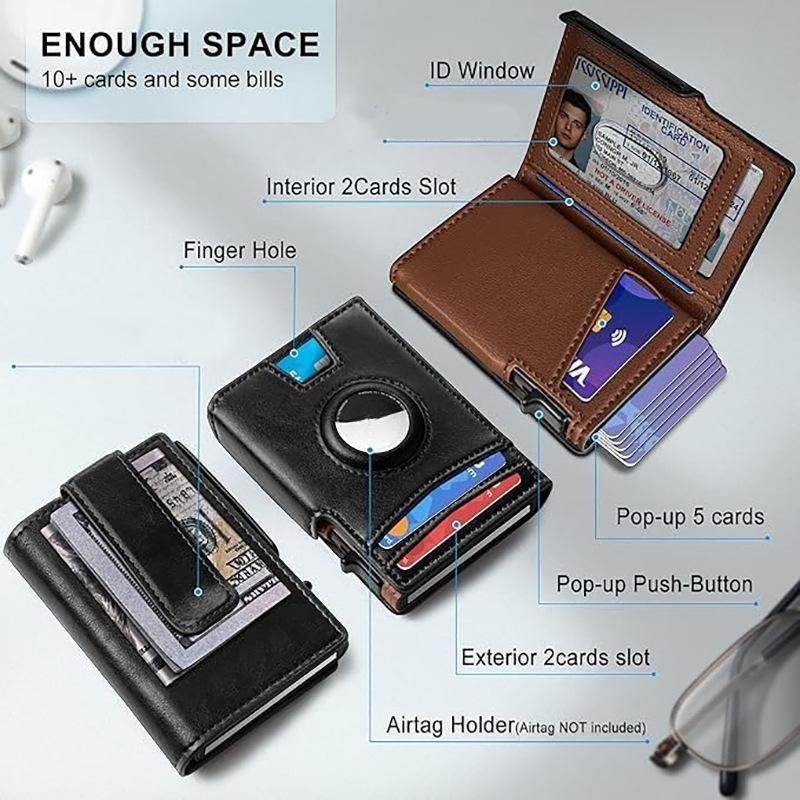 New Airtag Wallet For Men Gigt, Minimalist Money Clip 10 Cards Metal Case Smart Slim Pop Up Wallet With Magnetic Closure RFID Blocking Aluminum Credit Card Holder Bifold Wallet With Gift Box