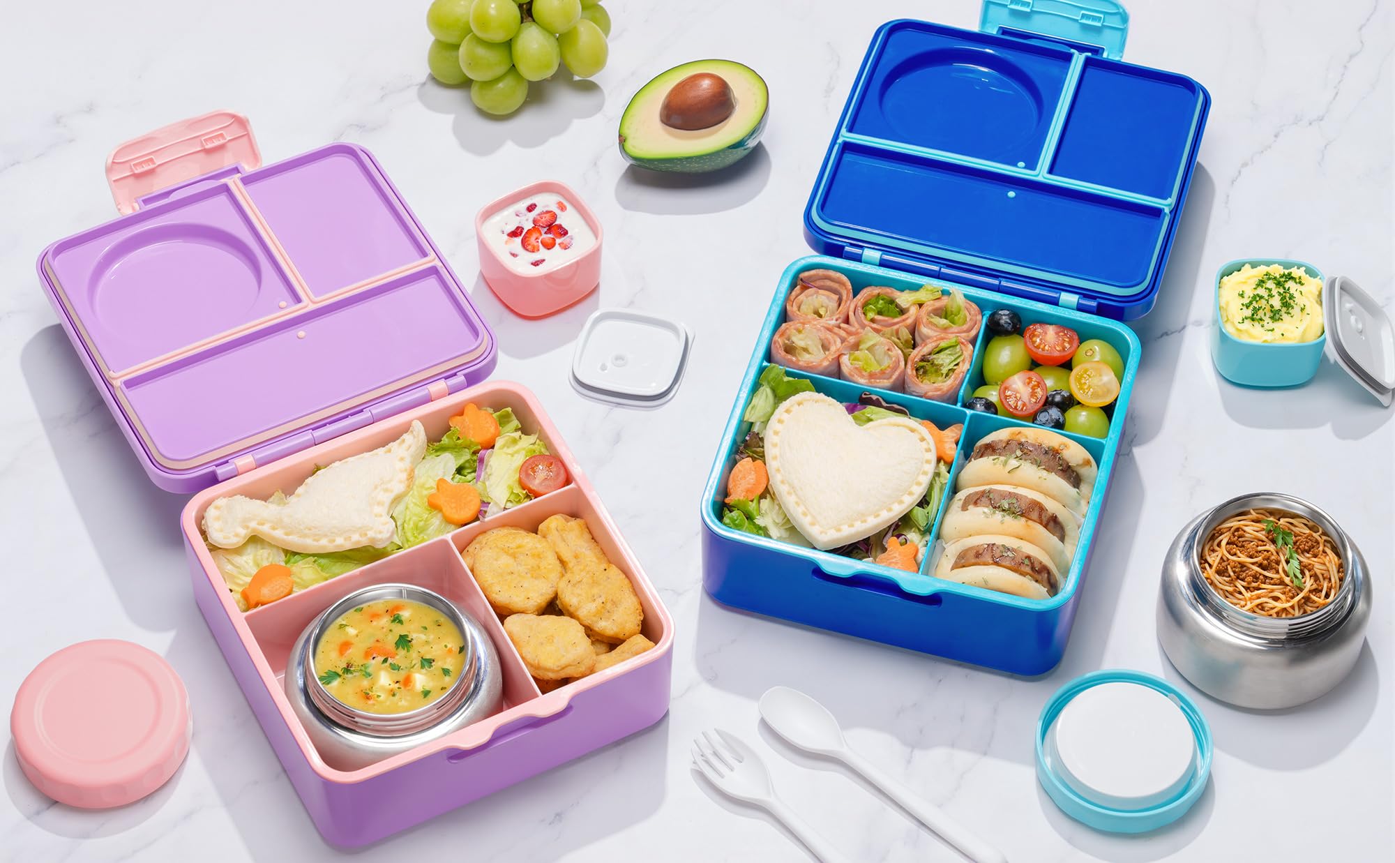 Fimibuke Leakproof Bento Lunch Box with Thermos Jar, BPA Free with 8.5oz Insulated Thermos Food Jar, Utensils & Sauce Jar, 3 or 4 Compartment Container for School dealsforyoudays