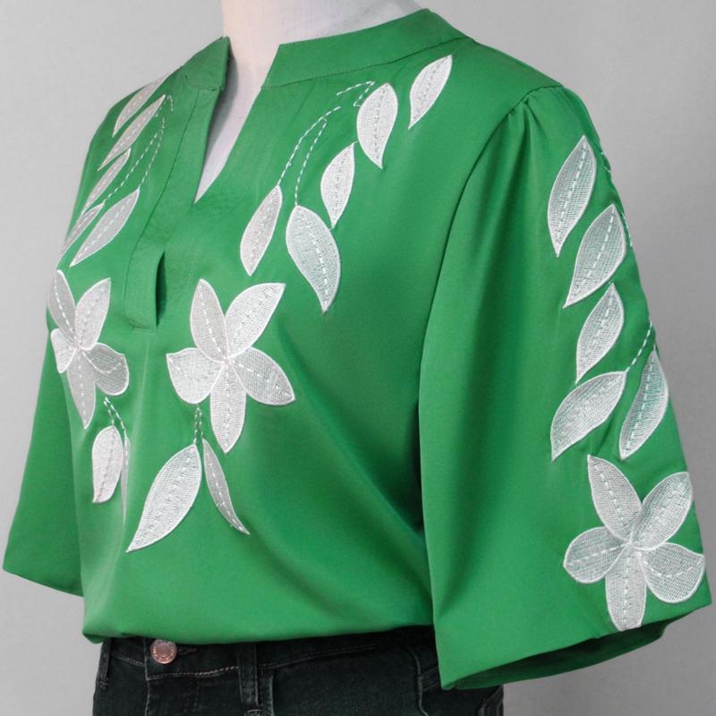 SageVell 100% Cotton Timeless Red/Green Embroidered Blouse with Floral Details - Perfect for Casual Outings, Weekends & Summer Women Style Effortless Wear for Teachers Moms Top