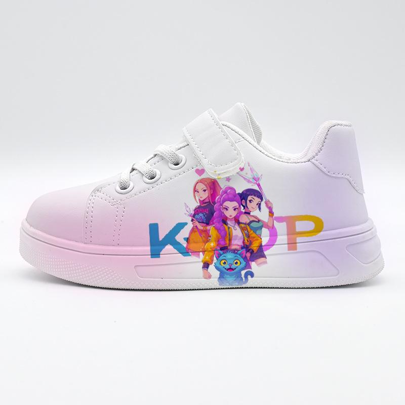 Girls' Cartoon Print Polyester Velcro Sneakers - Gradient Pink-White Low-Top Outdoors Casual Skate Shoes, Lightweight Non-Slip Children's Daily Sports Footwear