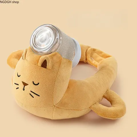 Cute Cat Plush Baby Bottle Holder - Soft Warm Anti-Scalding Feeding Bottle Cover, Portable Animal Sleeve, Baby Items for Newborn Stuff Daily Travel Use