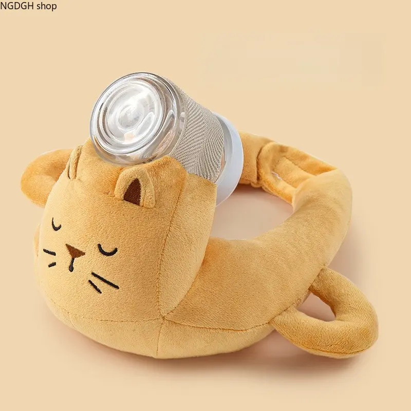 Cute Cat Plush Baby Bottle Holder - Soft Warm Anti-Scalding Feeding Bottle Cover, Portable Animal Sleeve, Baby Items for Newborn Stuff Daily Travel Use