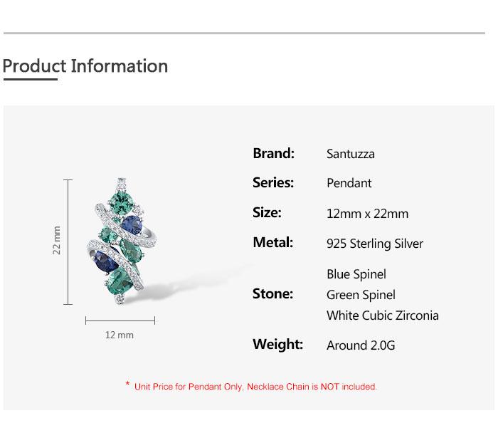 SANTUZZA Created Green And Blue Spinel White Cubic Zirconia 925 Silver Pendant Without Chain Fine Jewelry
