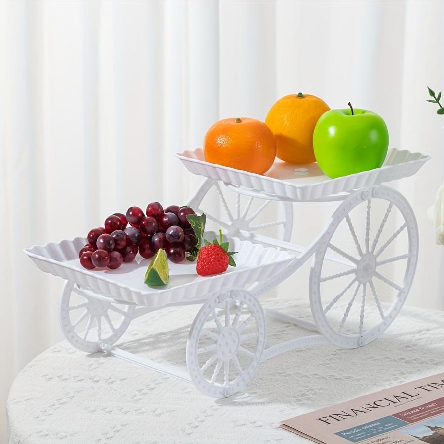 For Weddings, Parties, Birthdays & Holidays, Dessert Display Solution, 2-tier Plastic Cart-style Cake Stand, Ruffled Tray & Exquisite Wheel Pattern, Effortlessly Create Exquisite Dessert Display, Party Dessert Stand Supplies