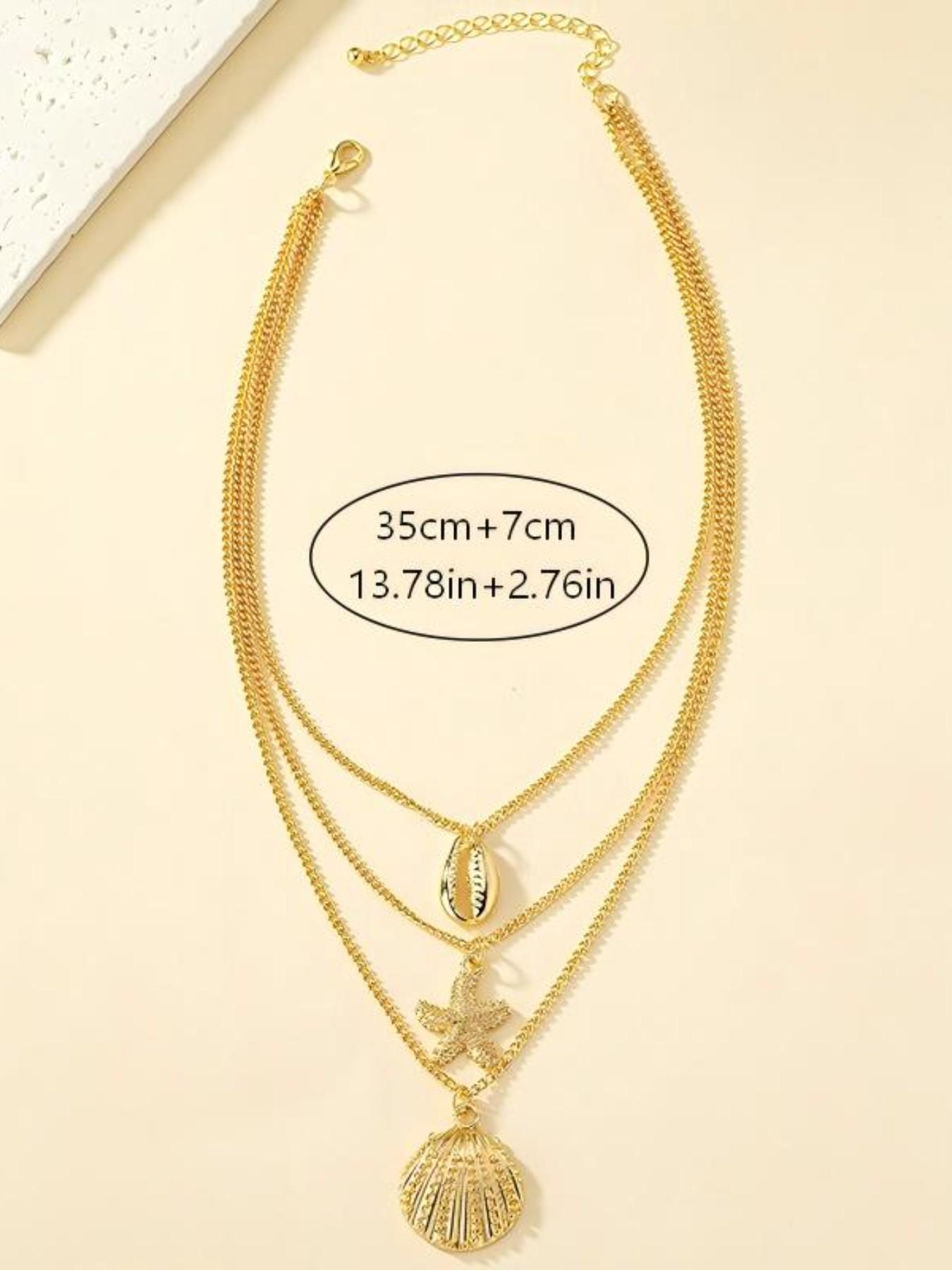 Boho Three-Layer Ocean Element Necklace Set, Gold Beach Summer Versatile Women's Collarbone Chain, Daily Casual Accessory