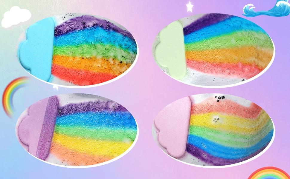 Rainbow Bath Bombs for Kids, Handmade 1 Pcs Kid Bath Bombs, Easter Basket Stuffers, Easter Gifts for Kids Teens Girls Toddlers