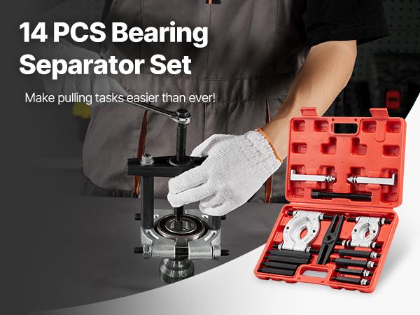VEVOR Bearing Puller Kit, 14-Piece 5 Ton Capacity Bearing Separator, Pinion Wheel Bearing Removal Kit with 2-Inch and 2.8-Inch Jaws, Bearing Puller Set, Heavy Duty Bearing Splitter Tool Kit with Case