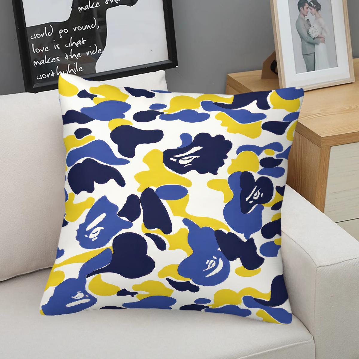 Cartoon Camouflage Anime Style Throw Pillow with Insert, Youthful Personalized Decorative Pillow for Sofa, Bay Window, Gaming Room, Studio, Housewarming Christmas Birthday Gift for Trendy Toy Lovers