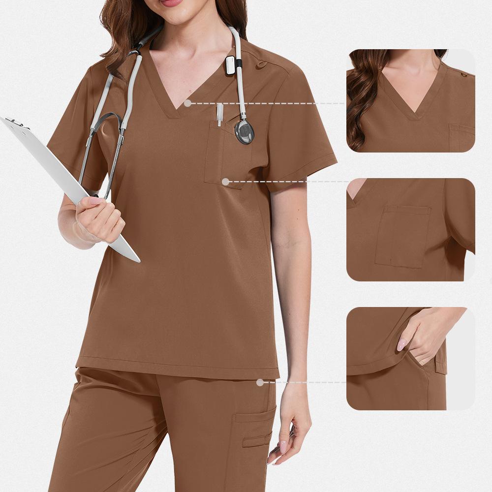 Summer Thin Solid Color Two-Piece Scrubs Workwear for Beauty Salons SPA Doctors Nurses and Staff Suitable for Beauty Care SPA Services Outpatient Duty Diagnosis Assistance and Other Scenarios Comfortable Breathable and Easy to Clean