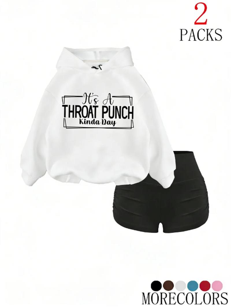 Cool Hoodie Set with High-Waisted Ruched Shorts, Loose Fit, Soft Fabric, Perfect for Fall & Winter, School & Club Wear