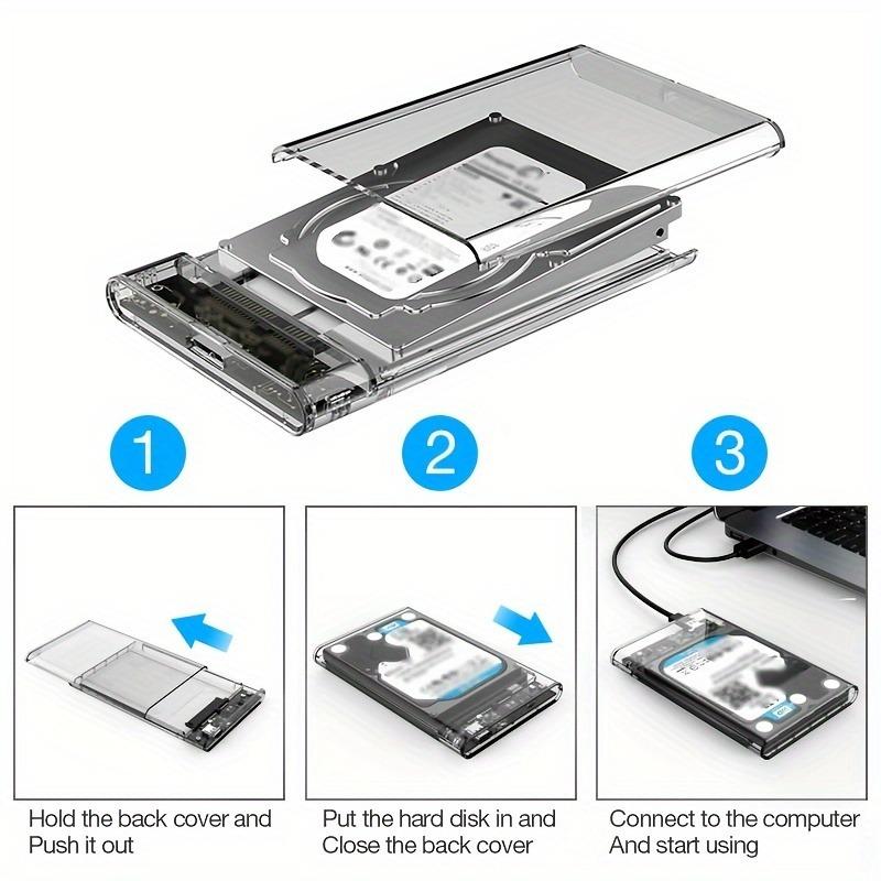USB 3.0 Transparent HDD Case, 2.5 Inch SATA Iii External HDD/SSD Shell, Tool-Free Installation, Uasp Support, 5gbps Speed, Compatible with PC, Ps4, Xbox