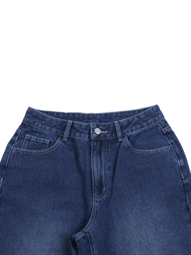 Women's Low Rise Nondistressed Jeans, Street Style Retro Loose Fit Straight Jeans, Fashion Washed Jeans for Daily Wear