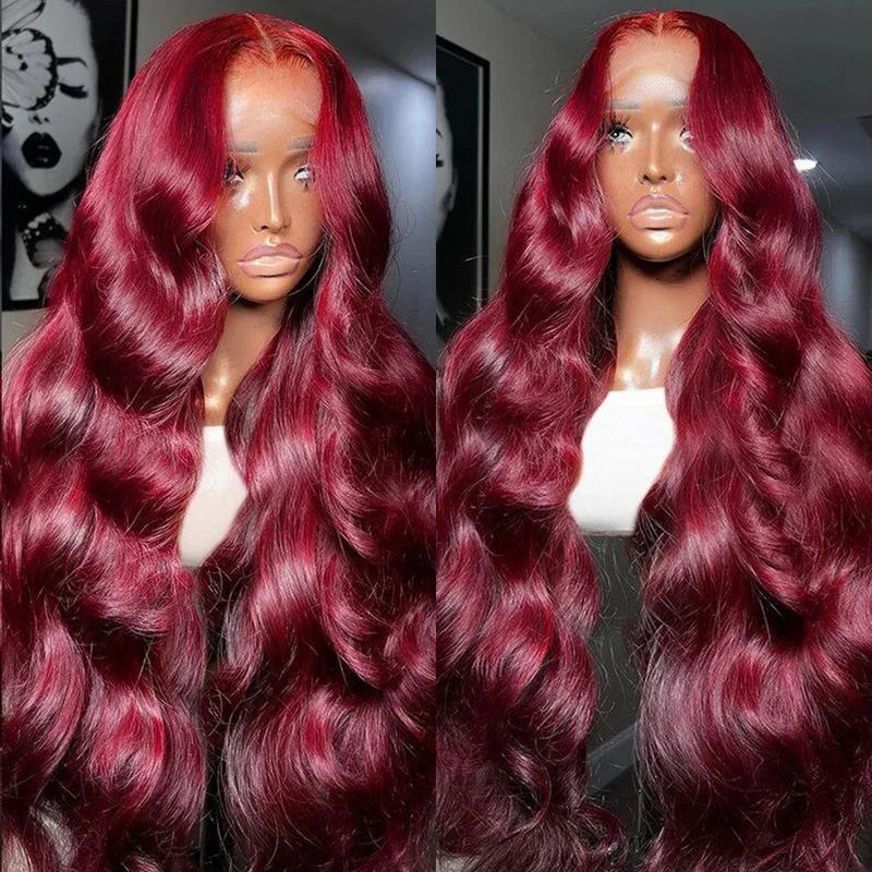 Bling Hair 180 Density Burgundy 13x6 HD Lace Frontal Wigs 99J Body Wave HD Water Wave 13x4 Lace Front Human Hair Brazilian 30 32 Inch Wine