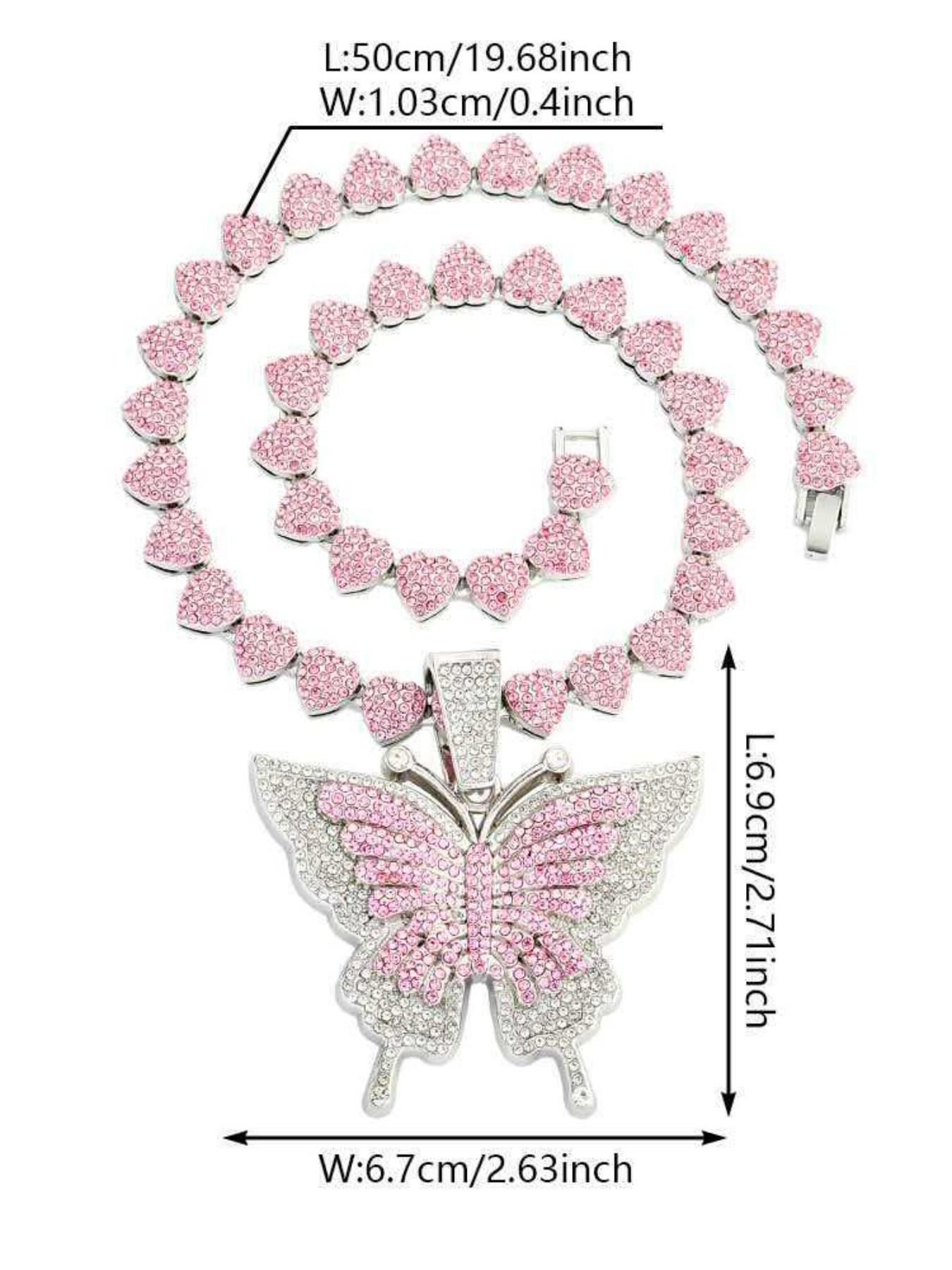 Butterfly Pendant Necklace for Women, Iced Out Rhinestone Heart Chain Choker, Y2K Jewelry, Hip Hop Bling, Fashion Accessories, Gift