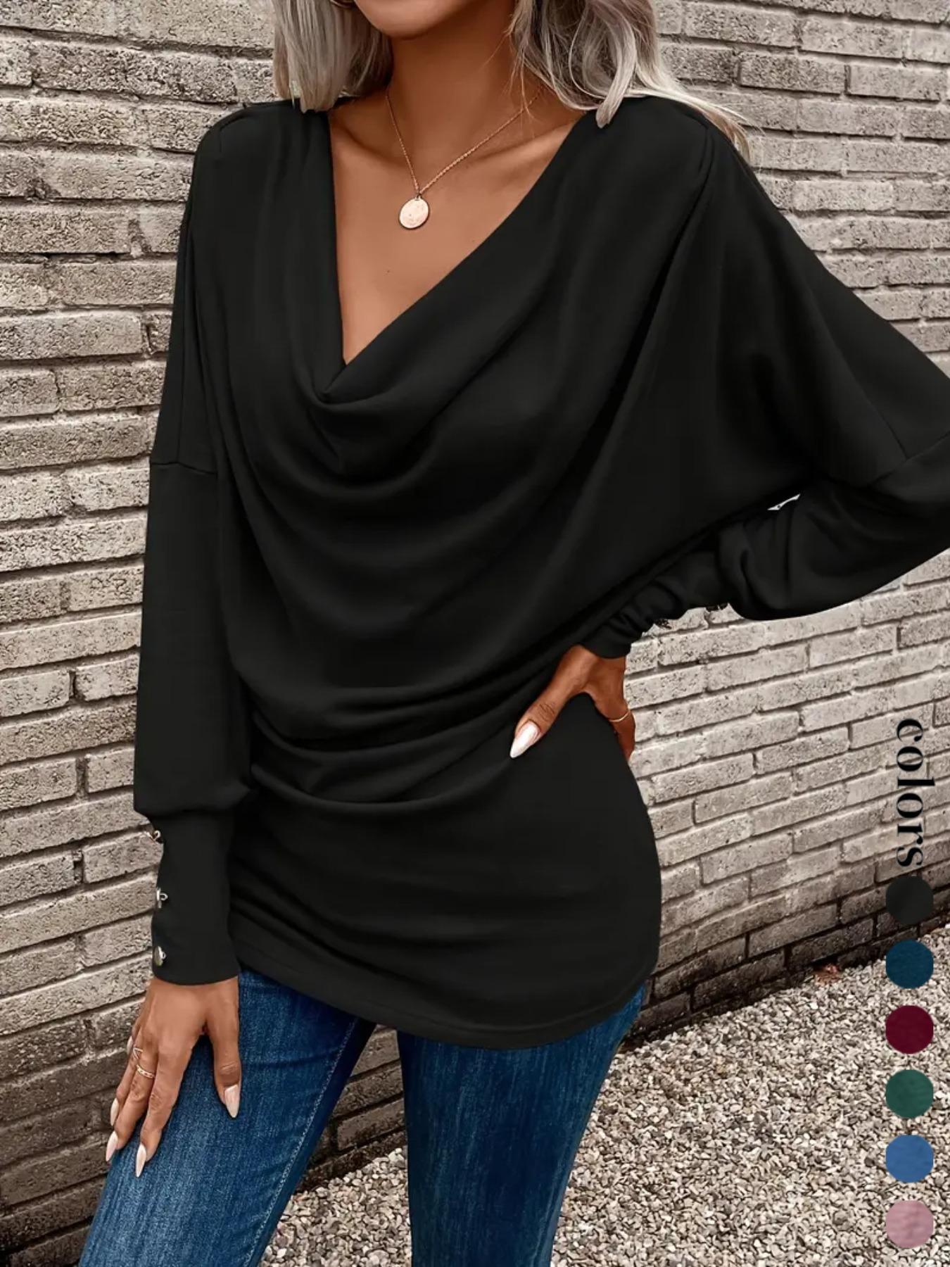 Women's Casual Ruched Long Sleeve T-Shirt, New European-Style Top in Comfortable Stretch Fabric, Perfect for Fall & Winter
