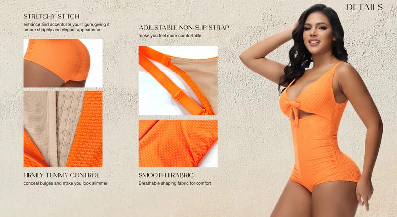 M MYODRESS Women Tummy Control Swimsuit Butt Lifting Bodysuit Sleeveless Swim Shapewear One Piece Slimming Bathing Suit  Tie Knot Front Push Up Swimwear